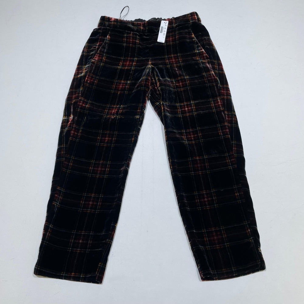 J.Crew Easy Pant Womens 2 Black Red Plaid Velvet Holiday Stewart Straight Leg